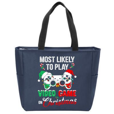 Most Likely To Play Video Game On Christmas Santa Gaming Zip Tote Bag