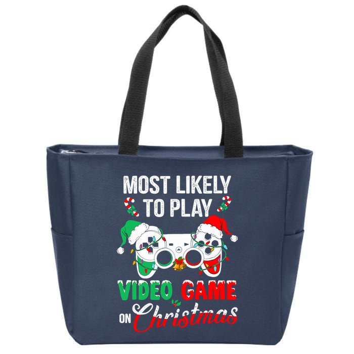 Most Likely To Play Video Game On Christmas Santa Gaming Zip Tote Bag