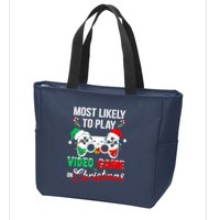 Most Likely To Play Video Game On Christmas Santa Gaming Zip Tote Bag