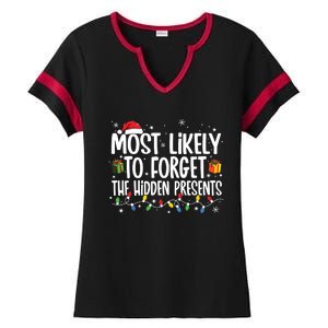 Most Likely To Forget The Hidden Presents Family Christmas Ladies Halftime Notch Neck Tee