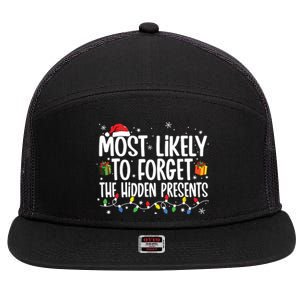 Most Likely To Forget The Hidden Presents Family Christmas 7 Panel Mesh Trucker Snapback Hat