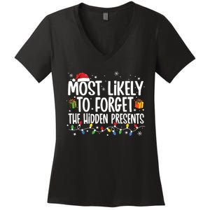 Most Likely To Forget The Hidden Presents Family Christmas Women's V-Neck T-Shirt