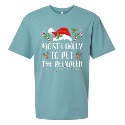 Most Likely To Pet The Reindeer Christmas Matching Family Sueded Cloud Jersey T-Shirt