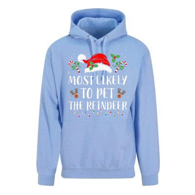 Most Likely To Pet The Reindeer Christmas Matching Family Unisex Surf Hoodie