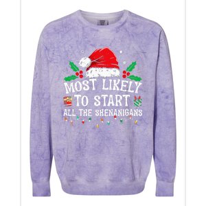 Most Likely To Start All The Shenanigans Family Xmas Holiday Colorblast Crewneck Sweatshirt