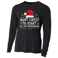 Most Likely To Start All The Shenanigans Family Xmas Holiday Cooling Performance Long Sleeve Crew