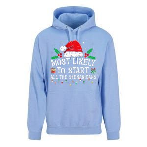 Most Likely To Start All The Shenanigans Family Xmas Holiday Unisex Surf Hoodie