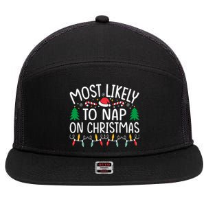 Most Likely To Nap On Christmas Family xmas Pajamas  7 Panel Mesh Trucker Snapback Hat