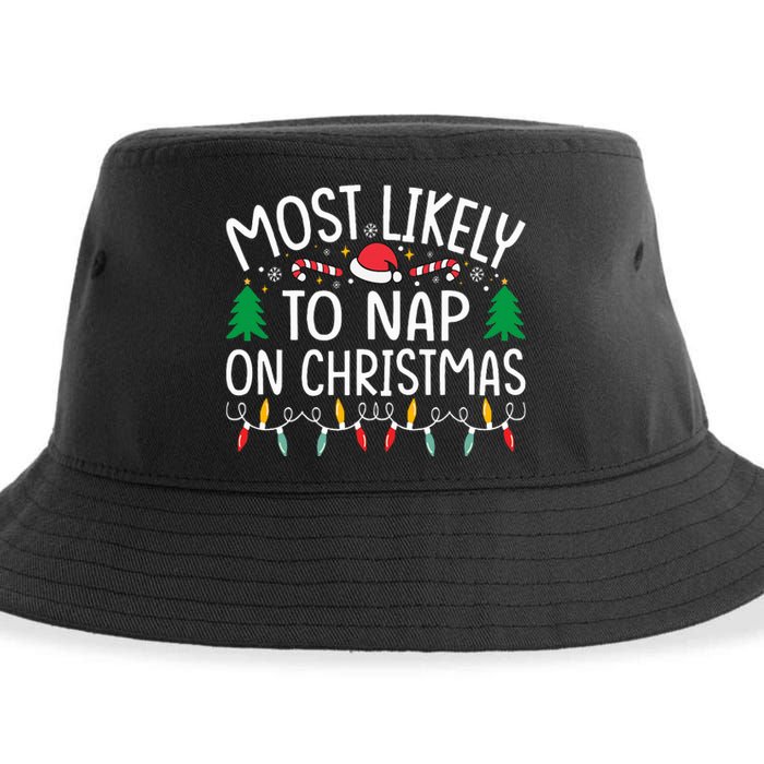 Most Likely To Nap On Christmas Family xmas Pajamas  Sustainable Bucket Hat