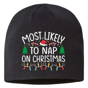 Most Likely To Nap On Christmas Family xmas Pajamas  Sustainable Beanie