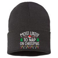 Most Likely To Nap On Christmas Family xmas Pajamas  Sustainable Knit Beanie