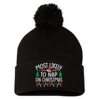 Most Likely To Nap On Christmas Family xmas Pajamas  Pom Pom 12in Knit Beanie