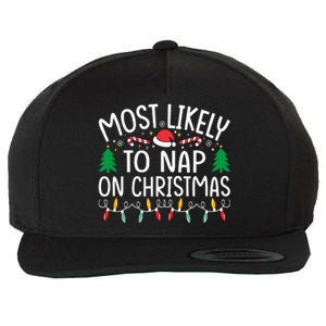 Most Likely To Nap On Christmas Family xmas Pajamas  Wool Snapback Cap