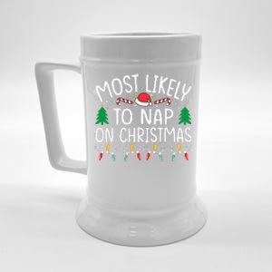 Most Likely To Nap On Christmas Family xmas Pajamas  Beer Stein