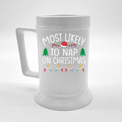 Most Likely To Nap On Christmas Family xmas Pajamas  Beer Stein