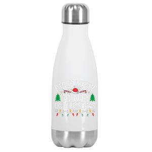 Most Likely To Nap On Christmas Family xmas Pajamas  Stainless Steel Insulated Water Bottle