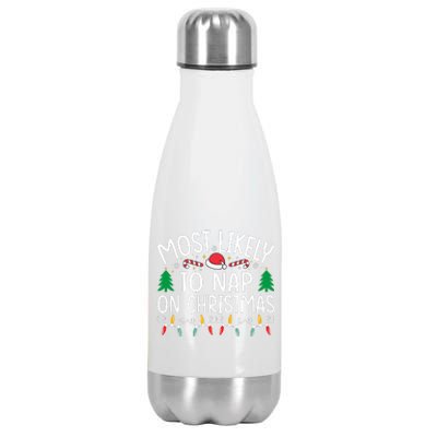 Most Likely To Nap On Christmas Family xmas Pajamas  Stainless Steel Insulated Water Bottle