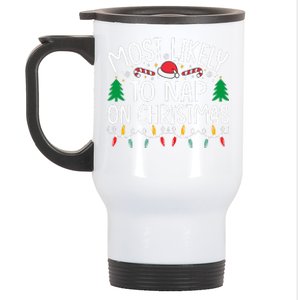 Most Likely To Nap On Christmas Family xmas Pajamas  Stainless Steel Travel Mug