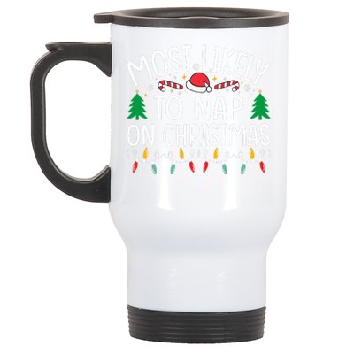 Most Likely To Nap On Christmas Family xmas Pajamas  Stainless Steel Travel Mug