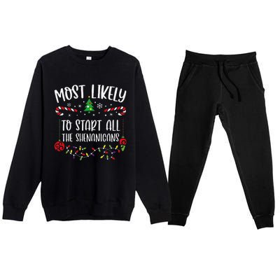 Most Likely To Start All The Shenanigans Funny Christmas Family Matching Cute Premium Crewneck Sweatsuit Set