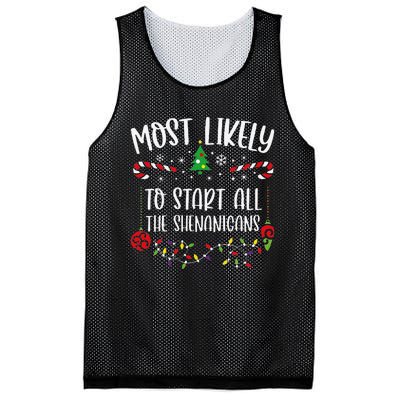 Most Likely To Start All The Shenanigans Funny Christmas Family Matching Cute Mesh Reversible Basketball Jersey Tank