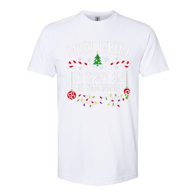 Most Likely To Start All The Shenanigans Funny Christmas Family Matching Cute Softstyle CVC T-Shirt