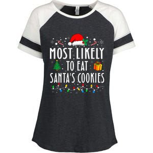 Most Likely To Eat SantaS Cookies Matching Christmas Enza Ladies Jersey Colorblock Tee