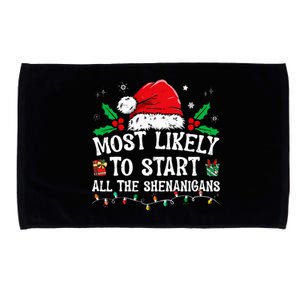 Most Likely To Start All The Shenanigans Family Xmas Holiday Microfiber Hand Towel