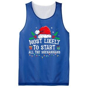 Most Likely To Start All The Shenanigans Family Xmas Holiday Mesh Reversible Basketball Jersey Tank