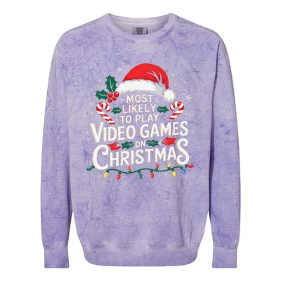 Most Likely To Play Video Games On Christmas Fun Gamer Xmas Colorblast Crewneck Sweatshirt