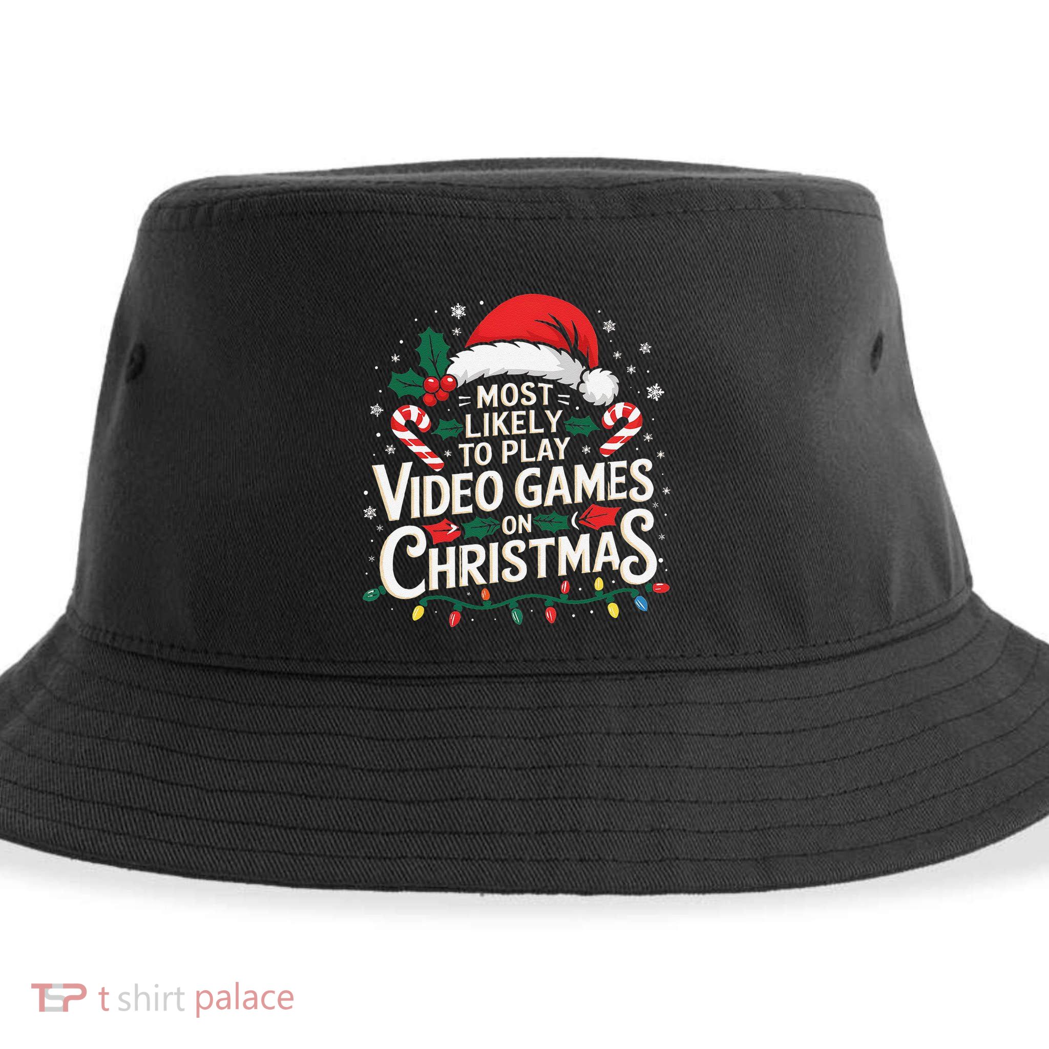 Most Likely To Play Video Games On Christmas Fun Gamer Xmas Sustainable Bucket Hat