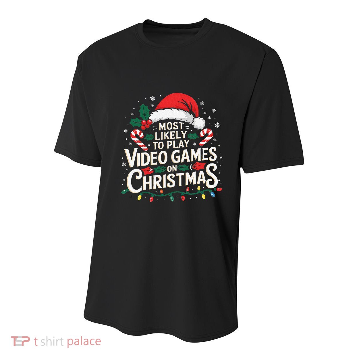 Most Likely To Play Video Games On Christmas Fun Gamer Xmas Youth Performance Sprint T-Shirt