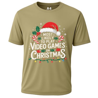 Most Likely To Play Video Games On Christmas Fun Gamer Xmas Performance Shirt