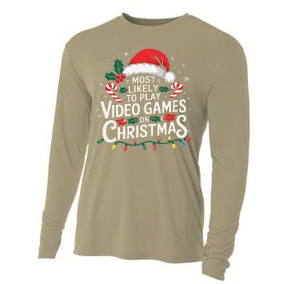 Most Likely To Play Video Games On Christmas Fun Gamer Xmas Cooling Performance Long Sleeve Crew