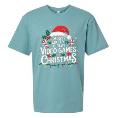 Most Likely To Play Video Games On Christmas Fun Gamer Xmas Sueded Cloud Jersey T-Shirt