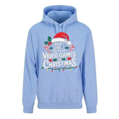 Most Likely To Play Video Games On Christmas Fun Gamer Xmas Unisex Surf Hoodie