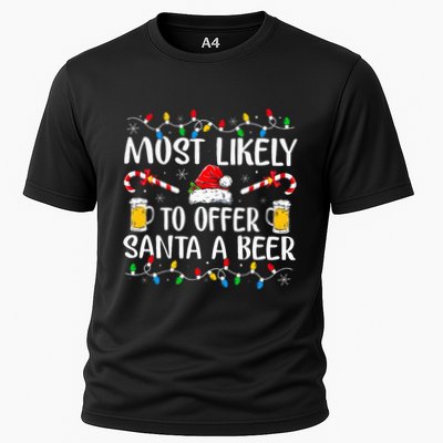 Most Likely To Offer Santa A Beer Funny Drinking Christmas Performance Shirt