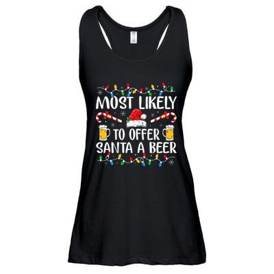 Most Likely To Offer Santa A Beer Funny Drinking Christmas Ladies Essential Flowy Tank