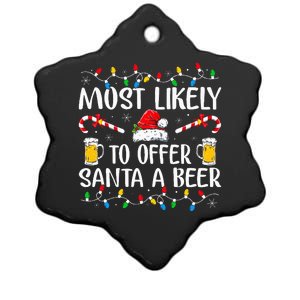 Most Likely To Offer Santa A Beer Funny Drinking Christmas Ceramic Star Ornament