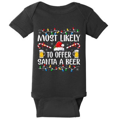 Most Likely To Offer Santa A Beer Funny Drinking Christmas Baby Bodysuit