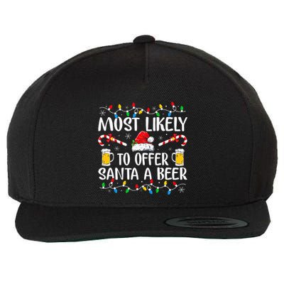 Most Likely To Offer Santa A Beer Funny Drinking Christmas Wool Snapback Cap