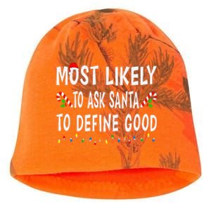 Most Likely To Ask Santa To Define Good Christmas Funny Xmas Kati - Camo Knit Beanie