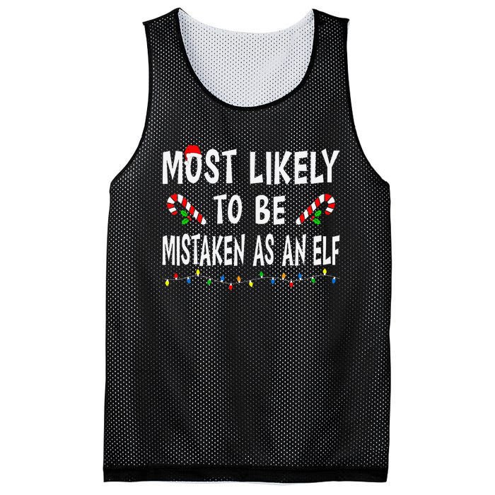 Most Likely To Be Mistaken As An Elf Family Christmas Xmas Mesh Reversible Basketball Jersey Tank