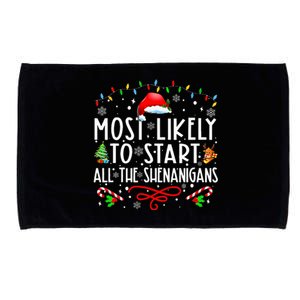 Most Likely To Start All The Shenanigans Family Xmas Holiday Microfiber Hand Towel