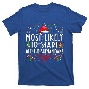 Most Likely To Start All The Shenanigans Family Xmas Holiday T-Shirt