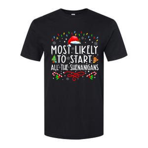 Most Likely To Start All The Shenanigans Family Xmas Holiday Softstyle CVC T-Shirt