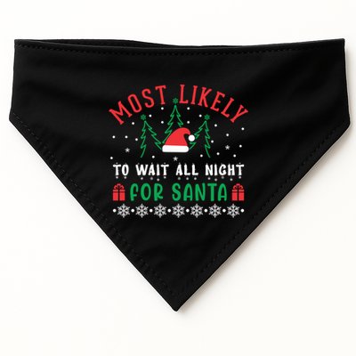 Most Likely To Wait All Night For Santa Christmas Festive Great Gift USA-Made Doggie Bandana