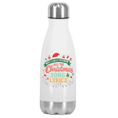 Most Likely To Know All The Christmas Song Lyrics Stainless Steel Insulated Water Bottle