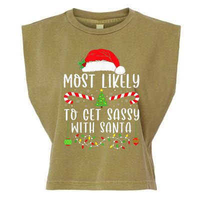 Most Likely To Get Sassy With Santa Christmas Matching Garment-Dyed Women's Muscle Tee