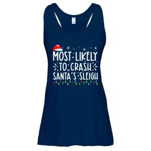 Most Likely To Crash Santa's Sleigh Funny Xmas Pajama Ladies Essential Flowy Tank